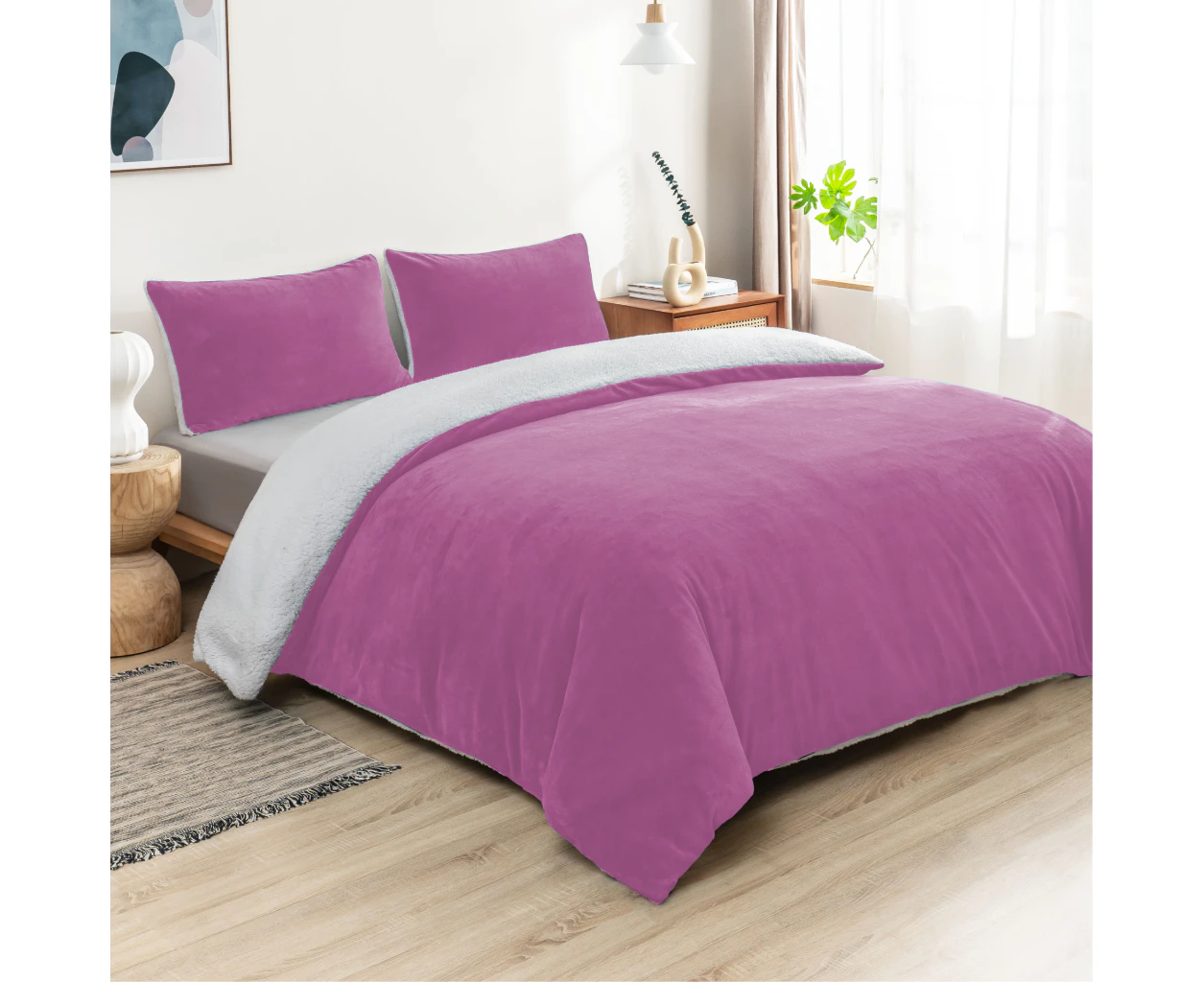 Luxor 2 in 1 Teddy Fleece Sherpa Duvet Cover Set/Blanket Lilac