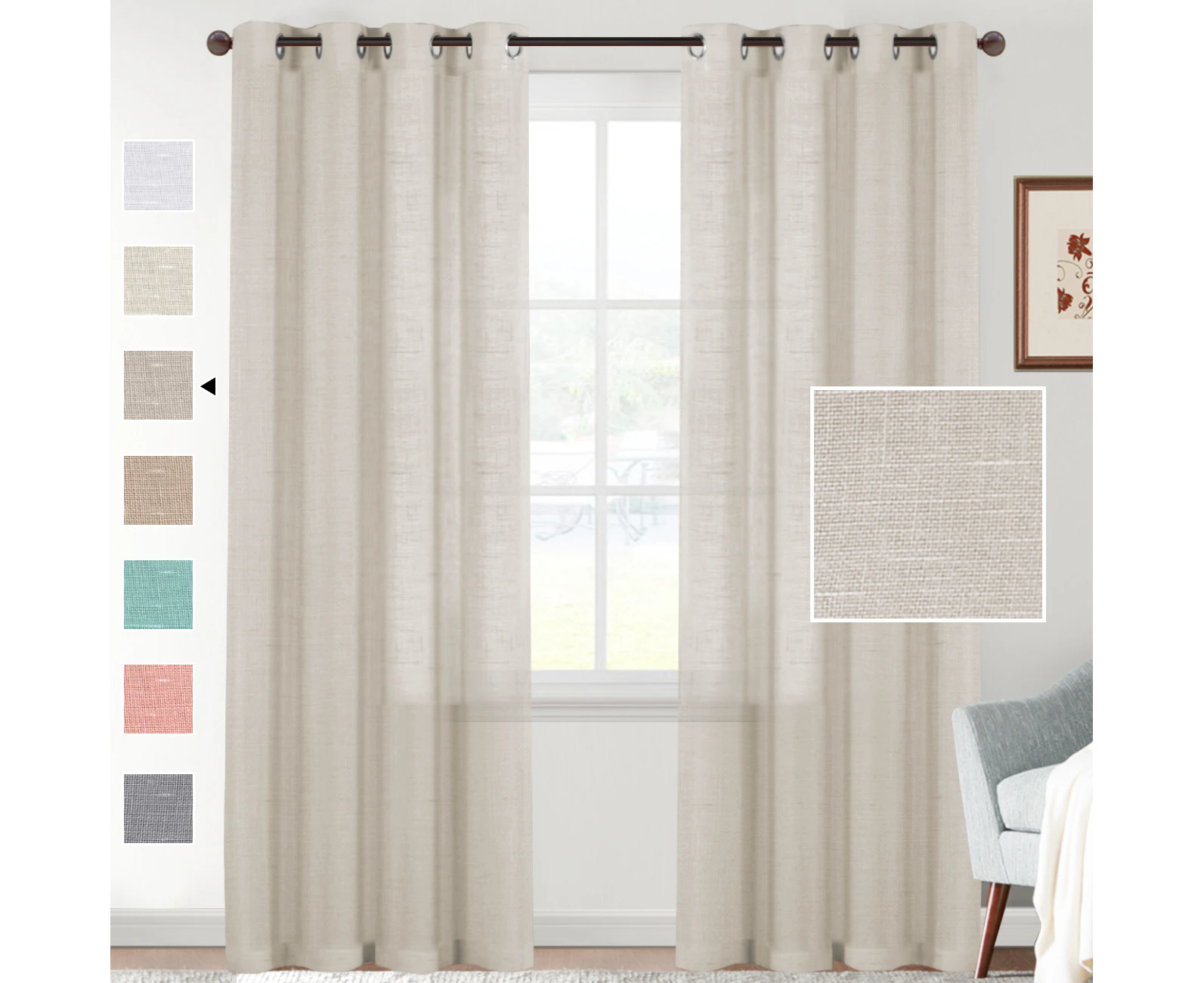 Natural Linen Semi Sheer Curtains for Bedroom Living Room, Eyelets Window Curtain Drapes Light Filtering Grommet Classic Curtains 2 Panels - Linen