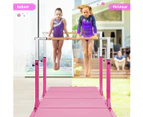 Costway Double Horizontal Bars Parallel Bars Gymnatics Bars w/11-Level Height Pink