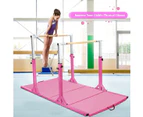 Costway Double Horizontal Bars Parallel Bars Gymnatics Bars w/11-Level Height Pink