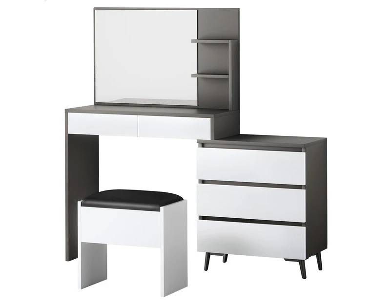 ALFORDSON Dressing Table Stool Set Makeup Mirror Desk Storage Cabinet Grey