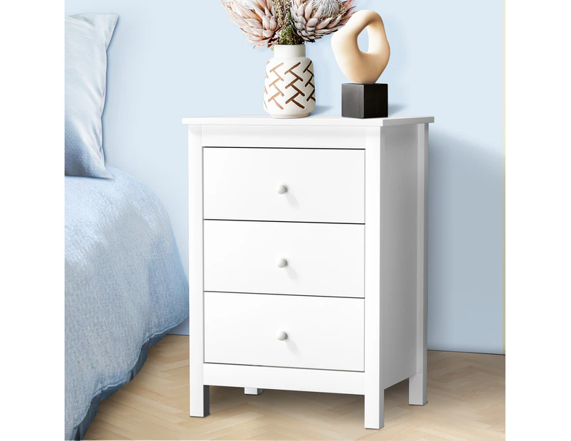 Oikiture Bedside Table 3 Drawers Bedroom Nightstand Storage Cabinet White