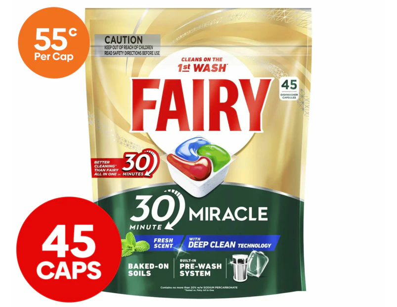 Fairy 30 Minute Miracle Dishwasher Caps 45pk