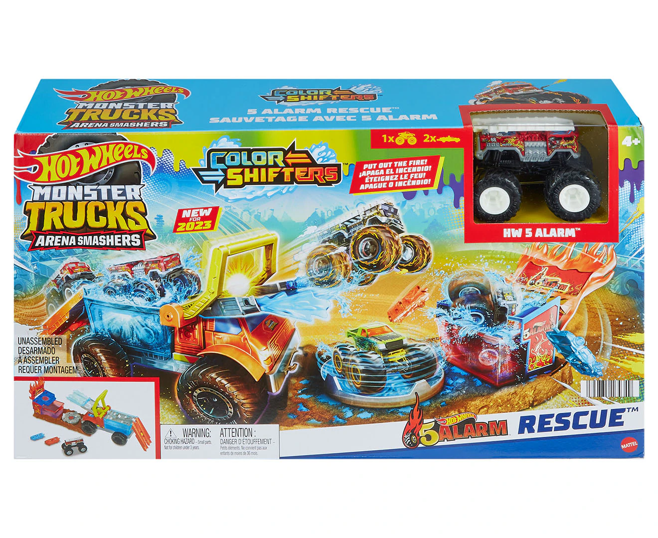 Hot Wheels Monster Trucks Arena Smashers Colour Shifters 5-Alarm Rescue Playset