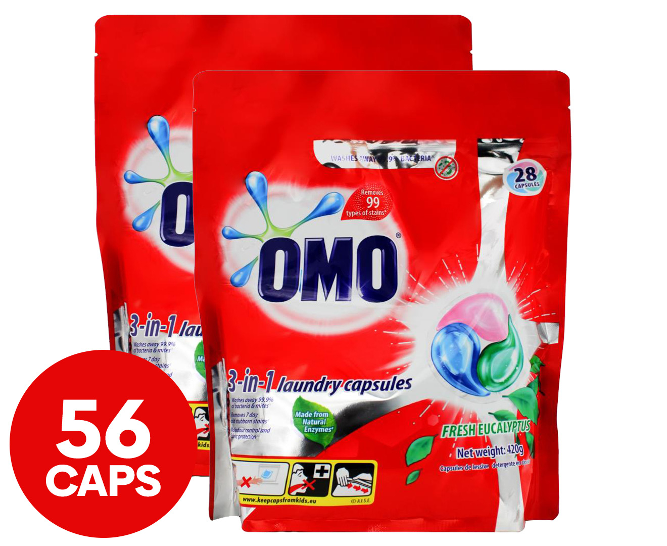 2 x 28pk OMO 3-in-1 Front & Top Loader Laundry Detergent Capsules Fresh ...