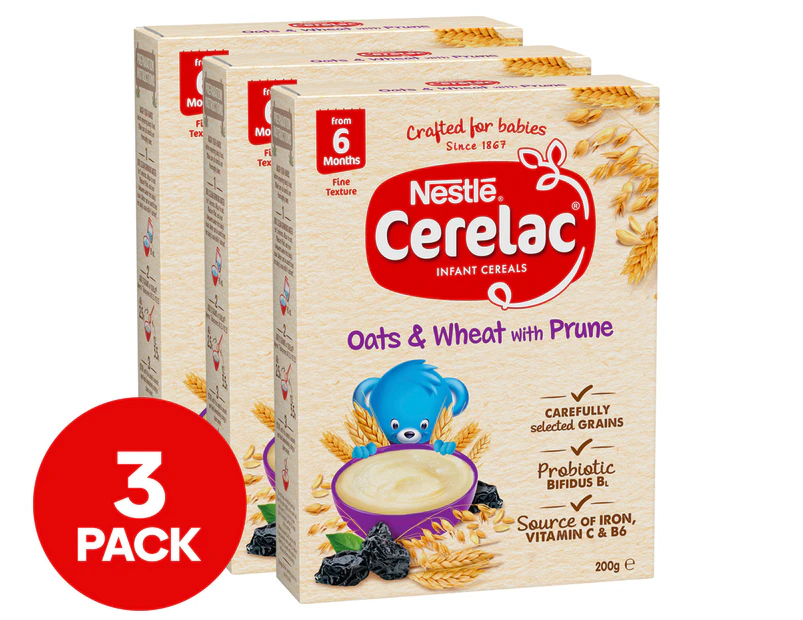 3 x Nestlé Cerelac Infant Cereal Oats & Wheat w/ Prune 200g