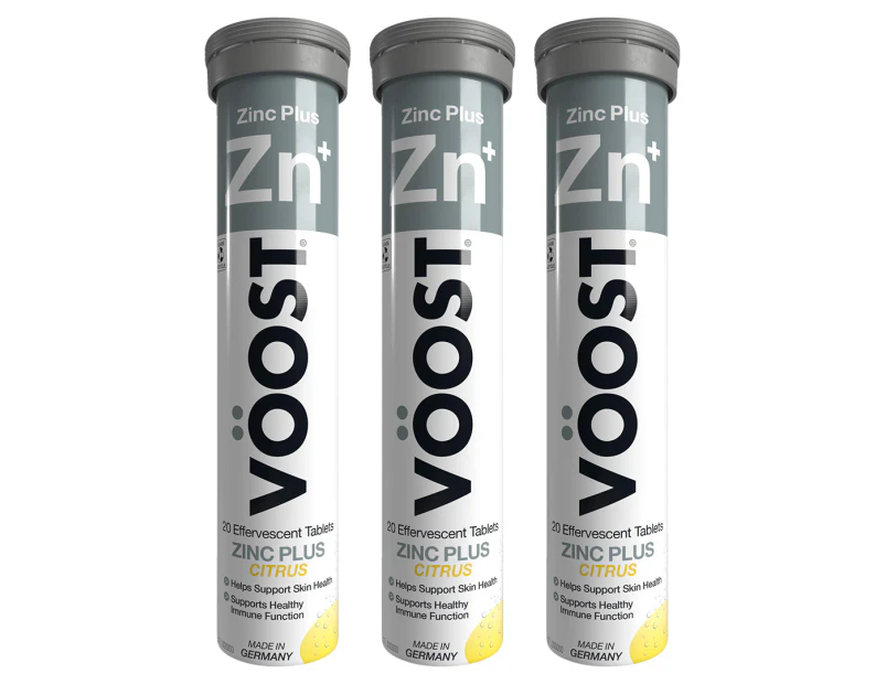 3 x VOOST Zinc Plus Citrus Effervescent Tablets 20 pack