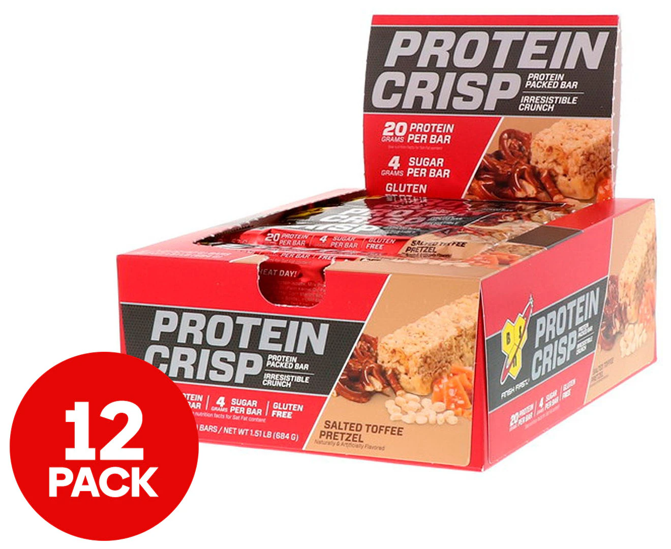 12 x BSN Protein Crisp Bars Salted Toffee Pretzel 57g