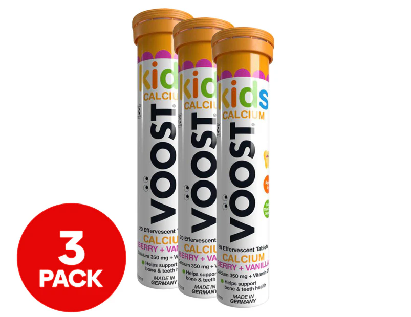 3 x VOOST Kids Calcium Berry + Vanilla Effervescent Tablets 20 pack