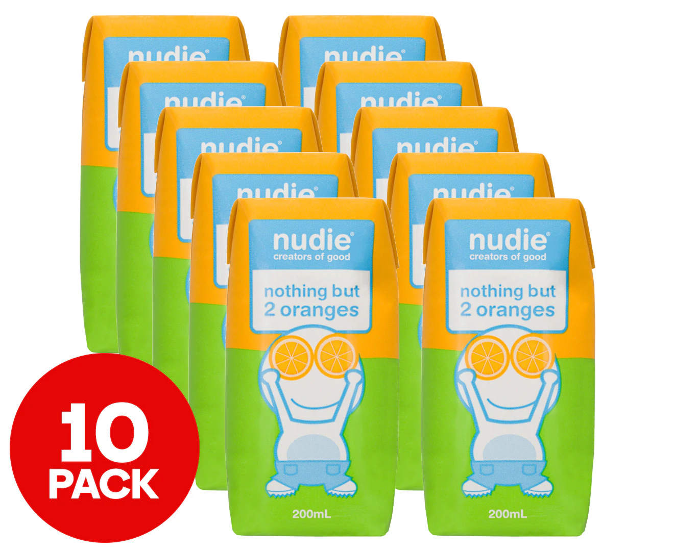 10 x Nudie Nothing But 2 Oranges Juice 200mL