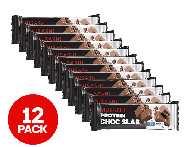 12 x Musashi Protein Chocolate Slab Bar Milk Chocolate Crisp 58g