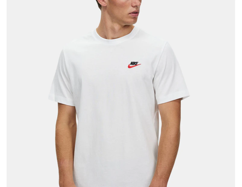 Nike Sportswear Men's Club Tee / T-Shirt / Tshirt - White/Black/University Red