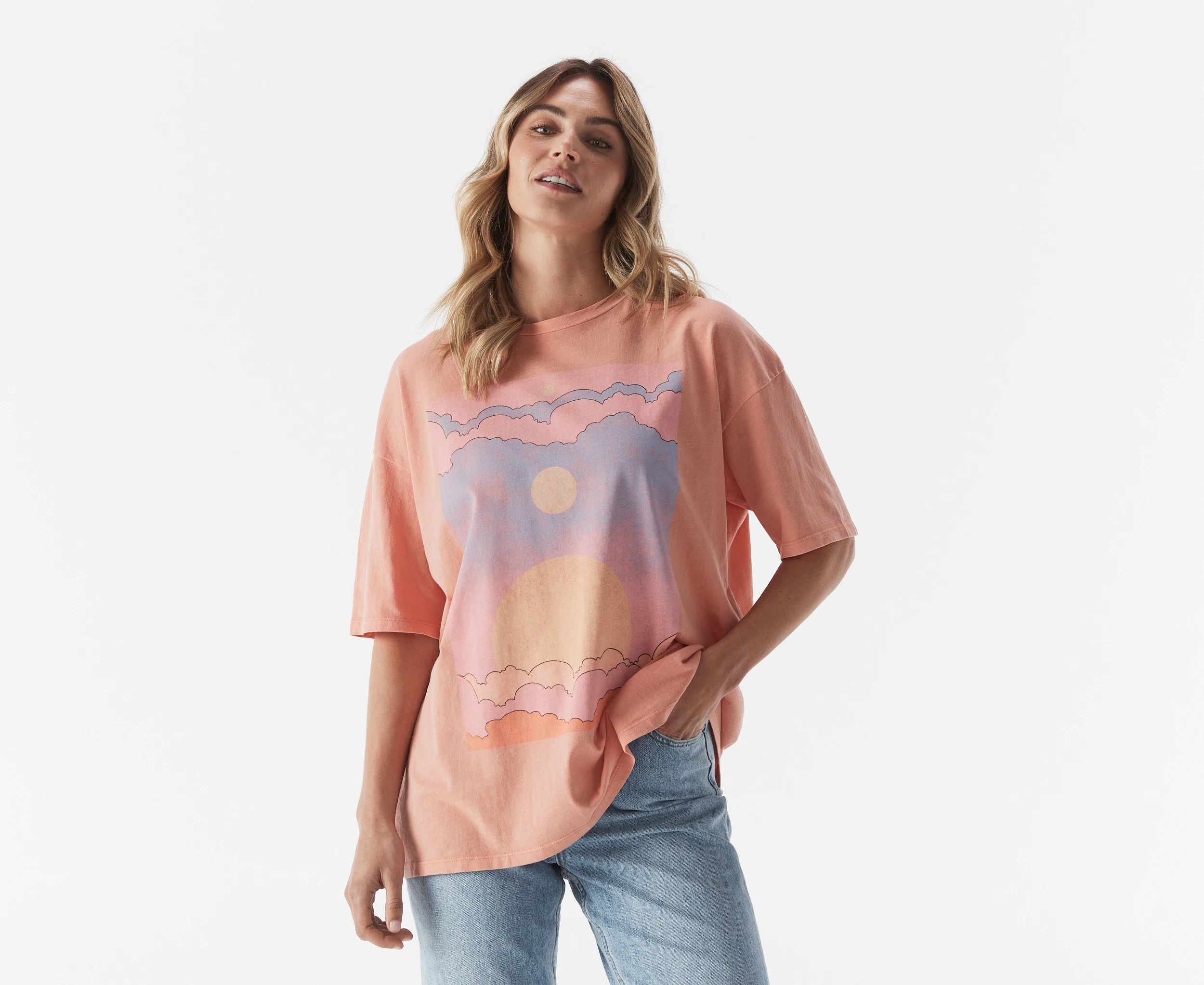 Billabong Women's Peace Be The Journey Relaxed Tee / T-Shirt / Tshirt - Rose Dawn