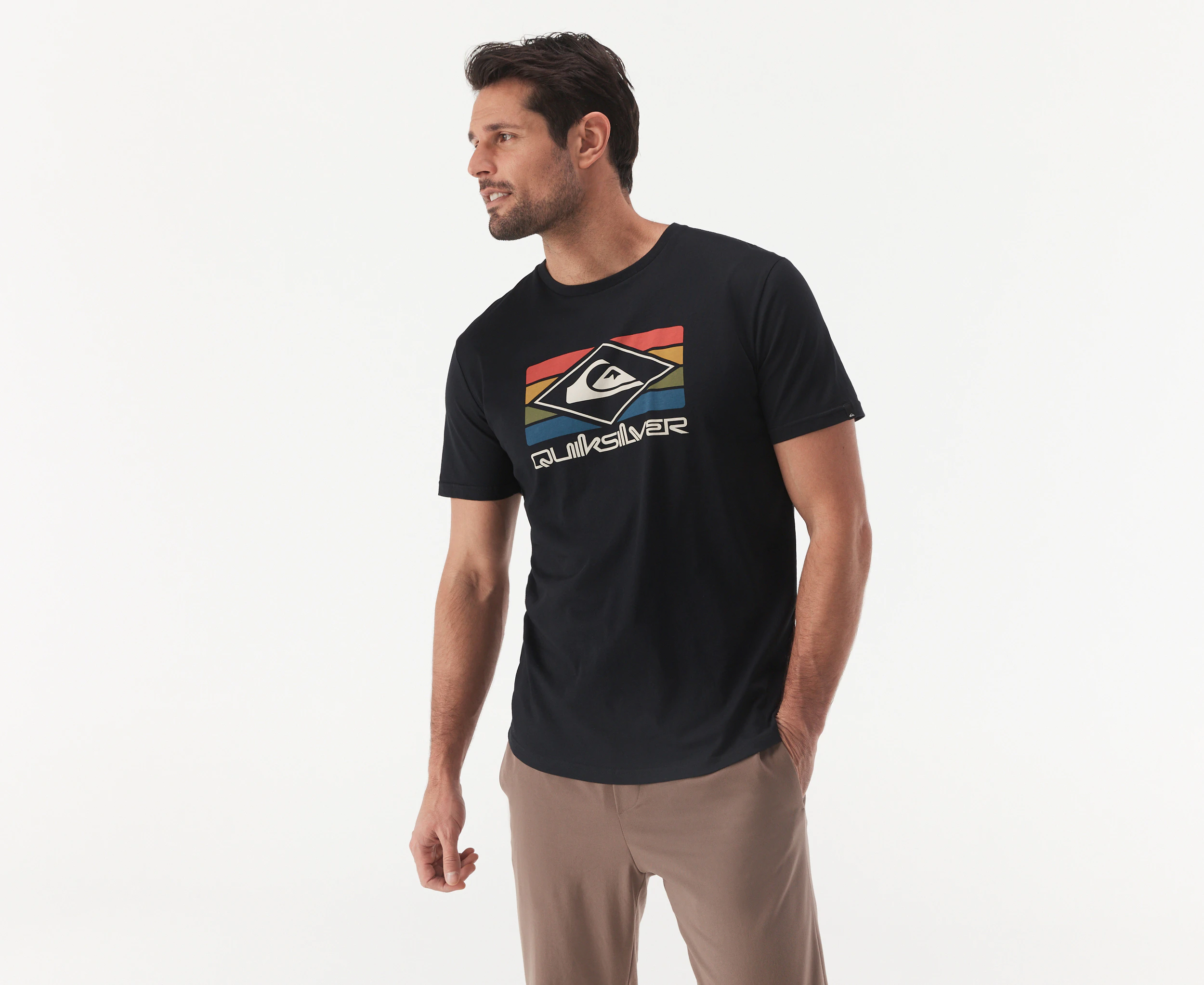 Quiksilver Men's Rainbow Short Sleeve Tee / T-Shirt / Tshirt - Black