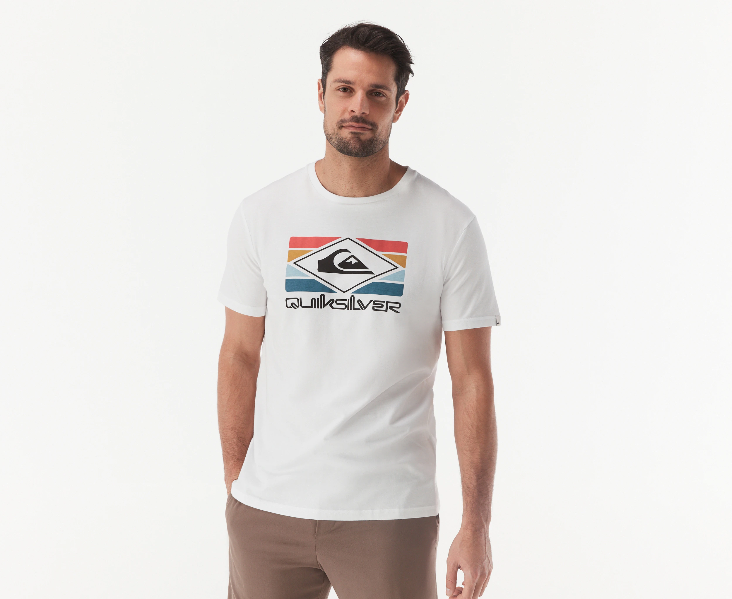 Quiksilver Men's Rainbow Short Sleeve Tee / T-Shirt / Tshirt - White