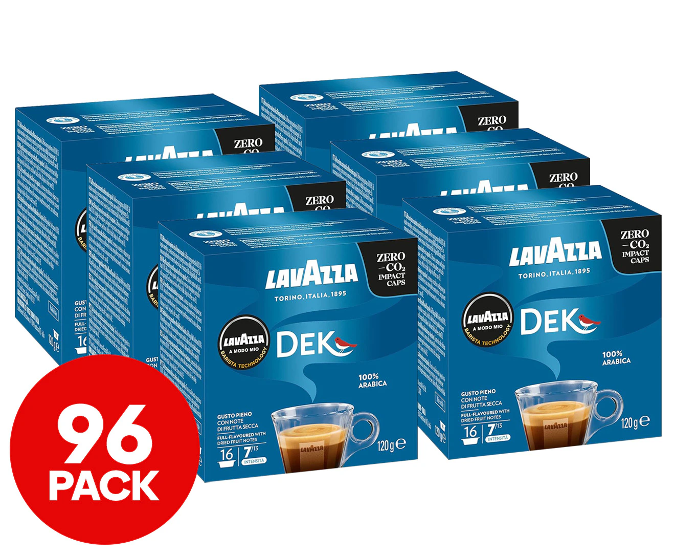 6 x 16pk Lavazza A Modo Mio Coffee Capsules Dek Cremoso (Decaffeinated)