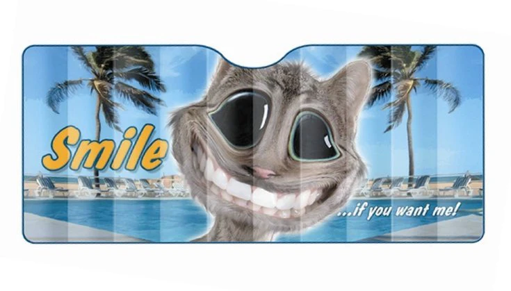 Twisted Whiskers Front Windscreen Sun Shade [Size: Large] [Style: Smile! - Cat]