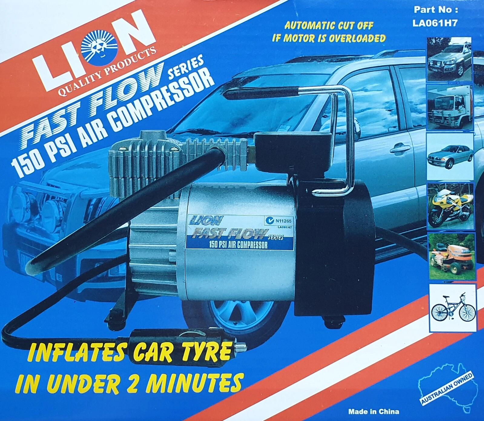 Lion Fast Flow 12V 150 PSI Heavy Duty Air Compressor Auto Cut-off Car 4WD SUV