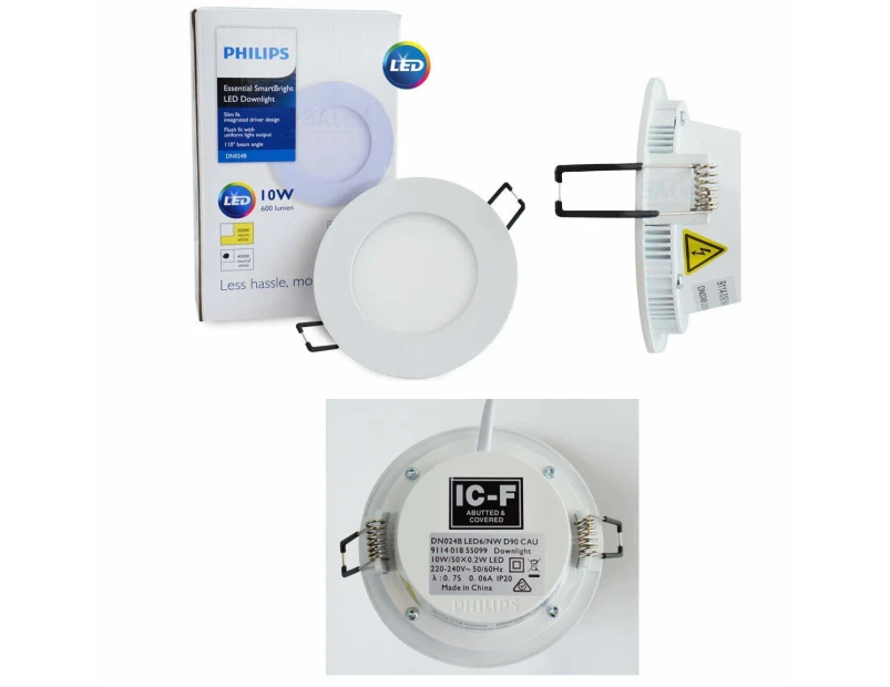 10 X Philips LED Essential SmartBright Downlight Kit with plug 10W DN024B 4000K