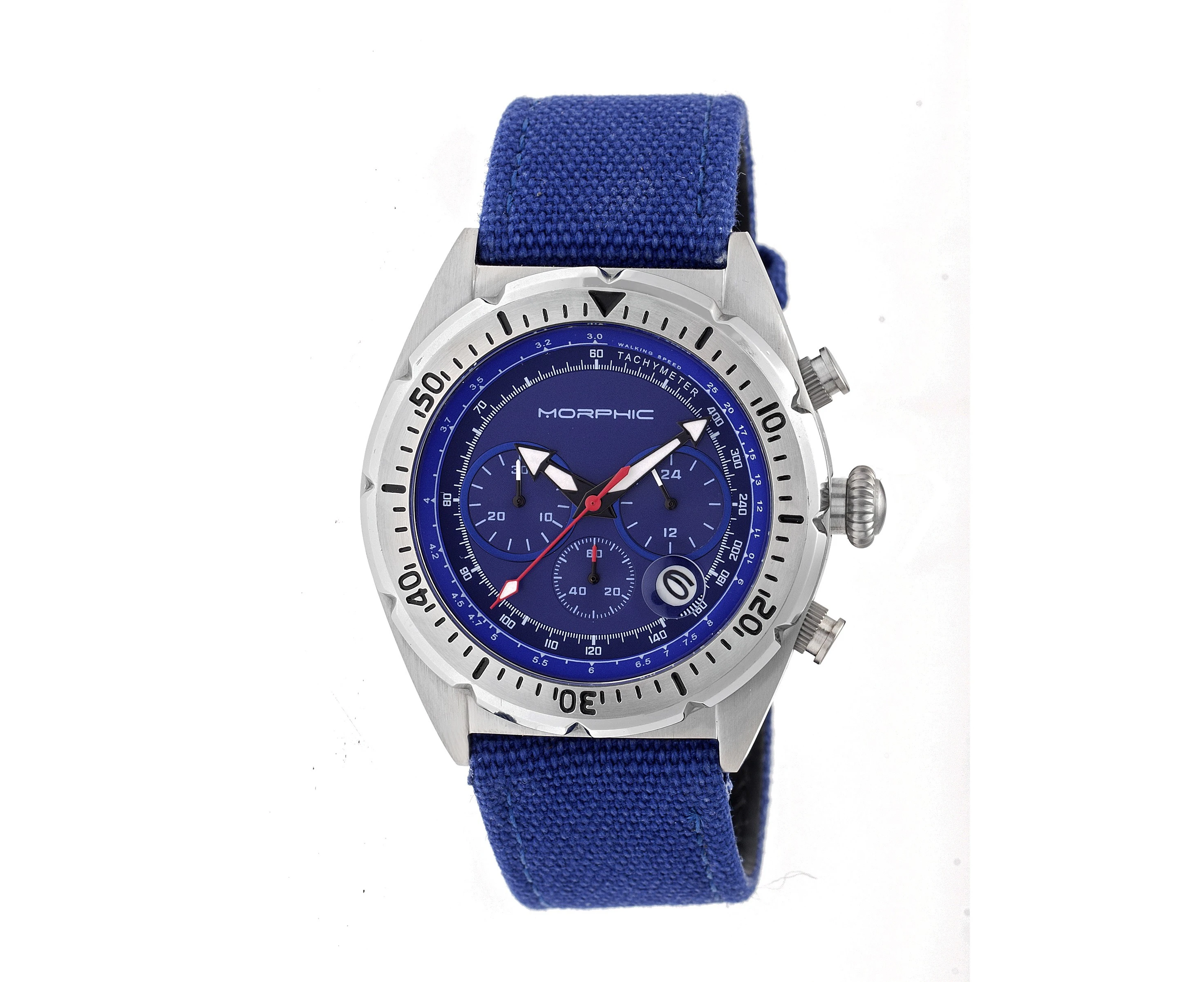 Morphic M53 Series Chronograph Fiber-Weaved Leather-Band Watch w/Date - Silver/Blue