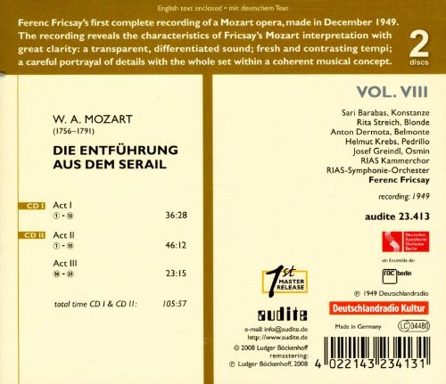 Ferenc Fricsay - Die Entfuhrung Aus Dem Serail  [COMPACT DISCS] USA import