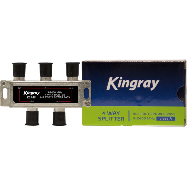 KINGRAY KSP4F  4 Way F-Type Splitter Foxtel Approved F30952  Foxtel Approved F30952 For Domestic Sat, Mdu/Comm and Tdt Sat Backbones  4 WAY F-TYPE