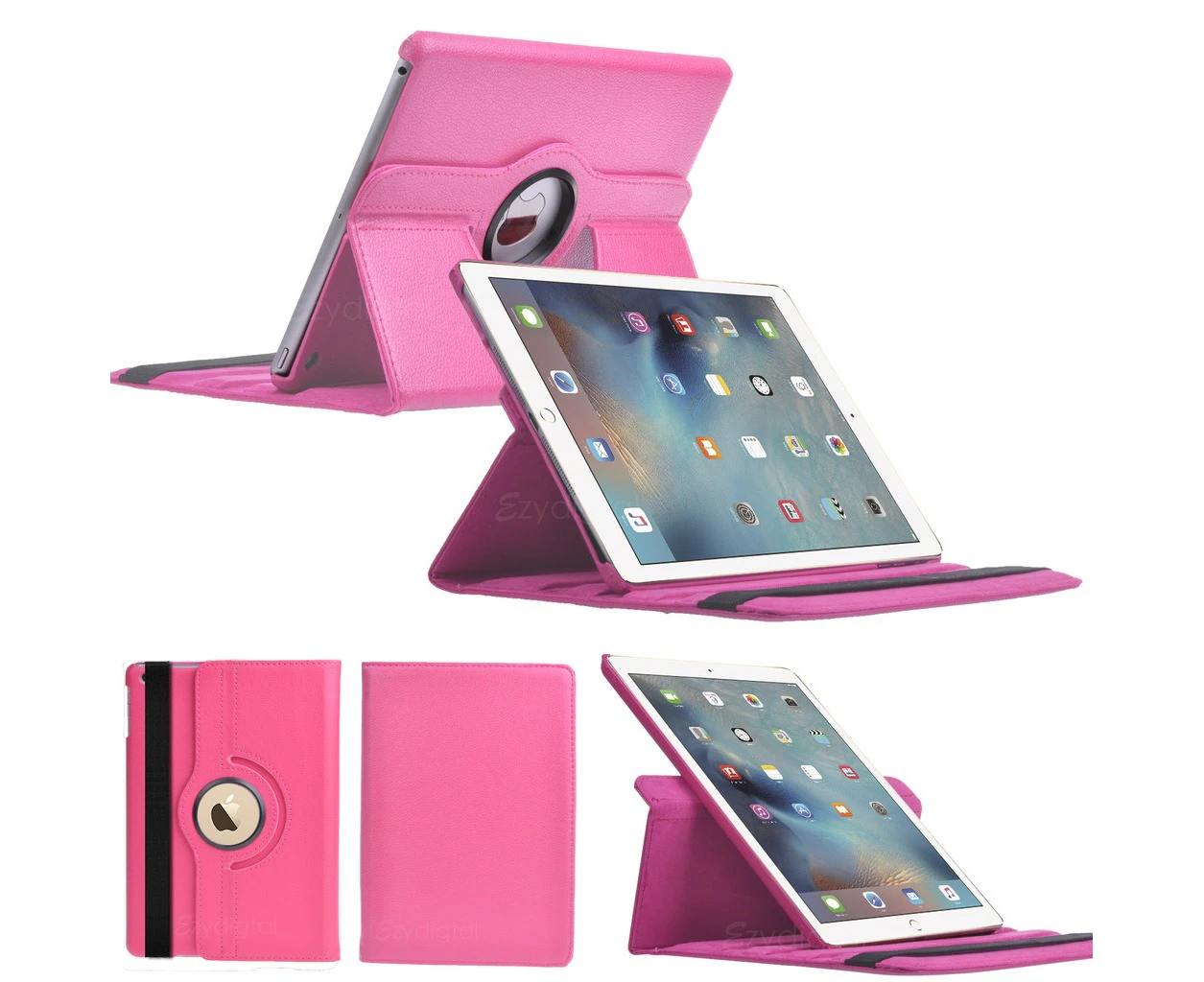 Hot pink 360°Rotating Smart Wake up Flip Leather Case Cover for New Apple iPad 9.7" 2018