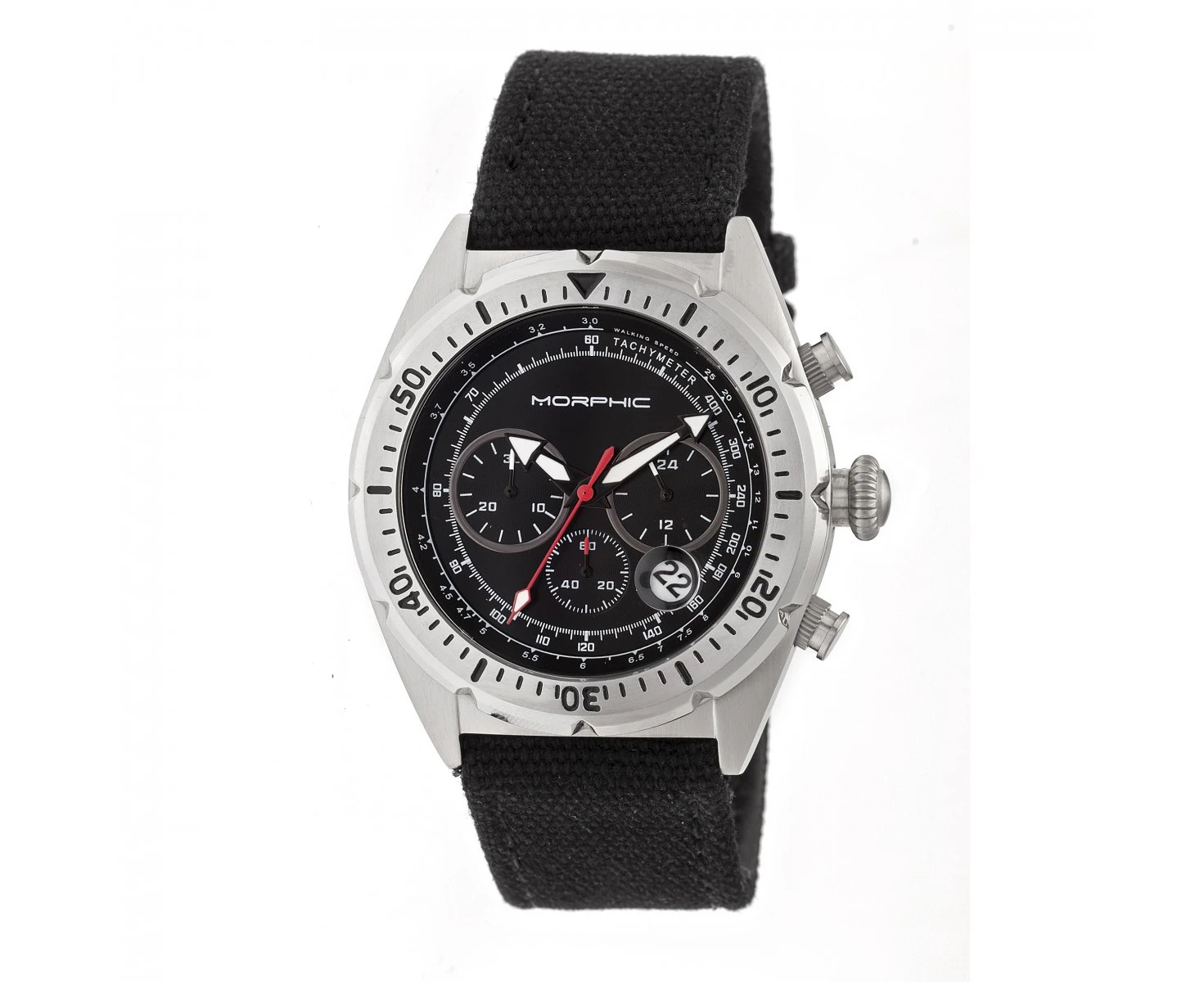 Morphic M53 Series Chronograph Fiber-Weaved Leather-Band Watch w/Date - Silver/Black