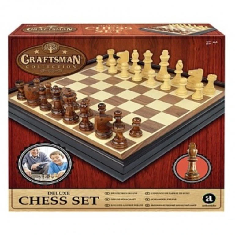 Craftsman Natural Wood Veneer Deluxe Chess Set