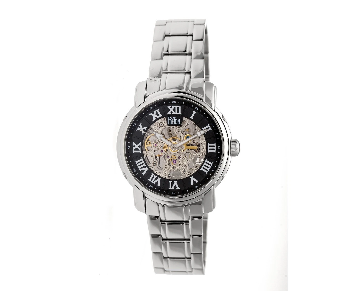 Reign Kahn Automatic Skeleton Bracelet Watch - Silver/Black