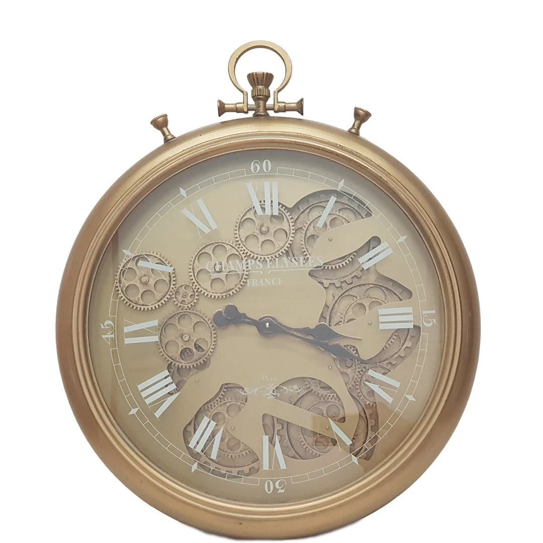 Ulysse French Stopwatch moving cogs wall clock - gold