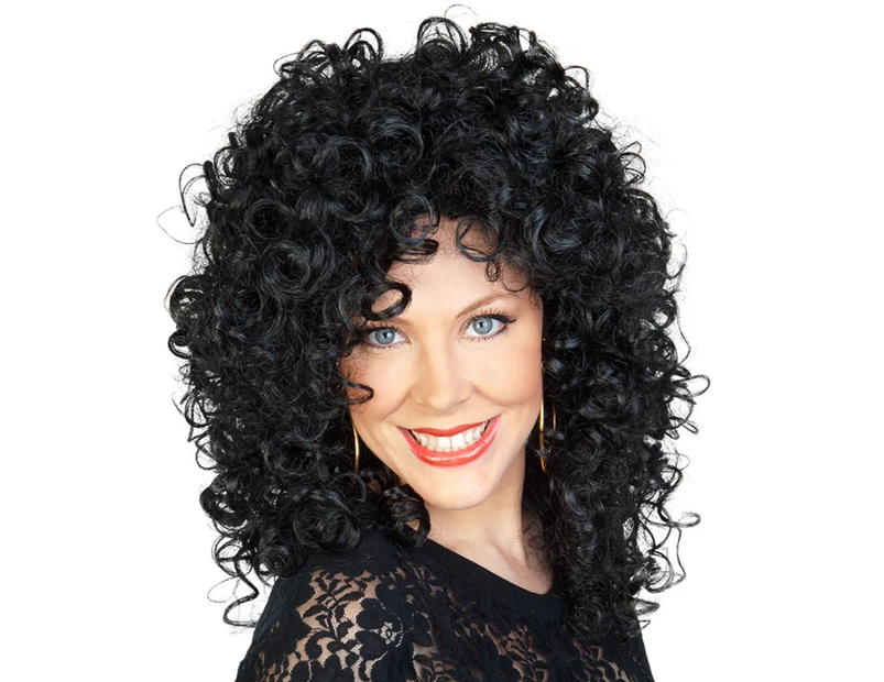 Cher Wig 80s Music Star Black Curls