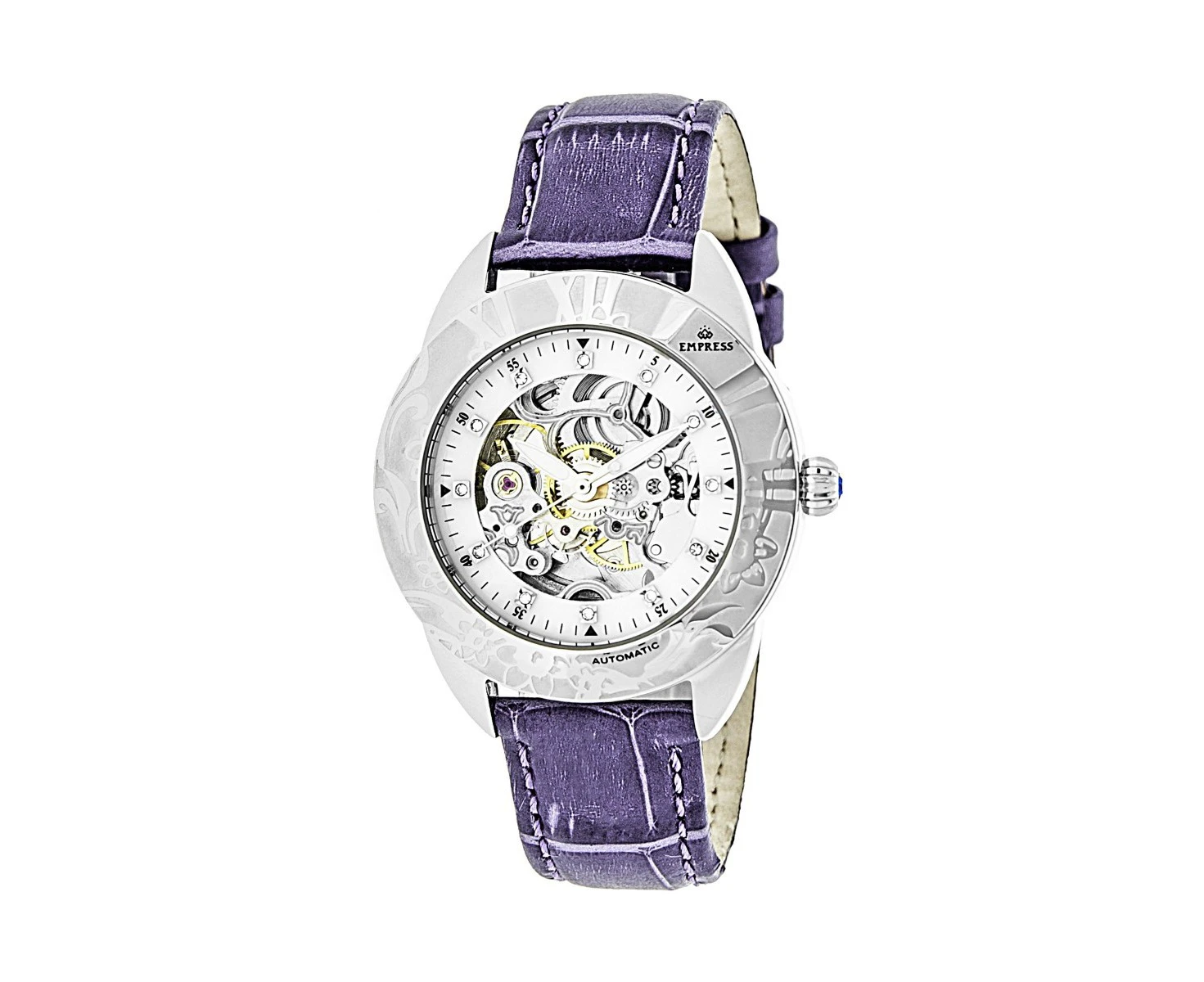 Empress Godiva Automatic MOP Leather-Band Watch - Silver/White