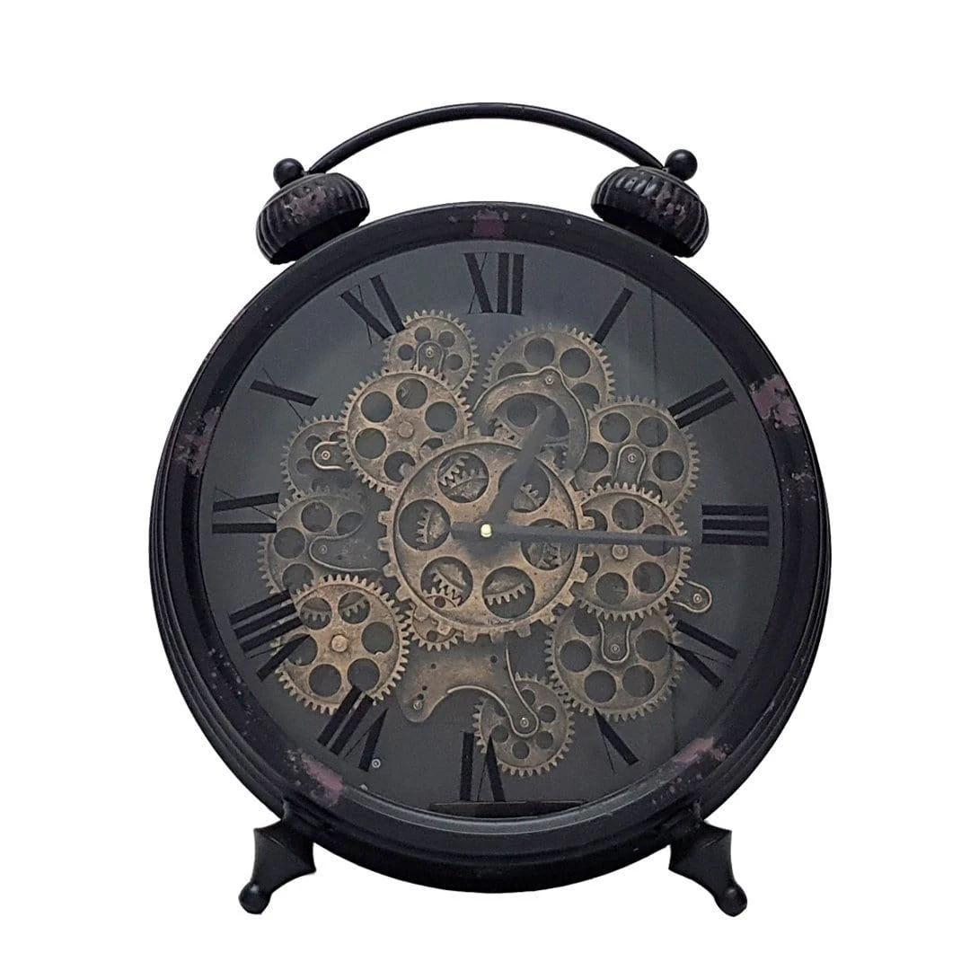 Newton alarm moving cogs standing clock -  black