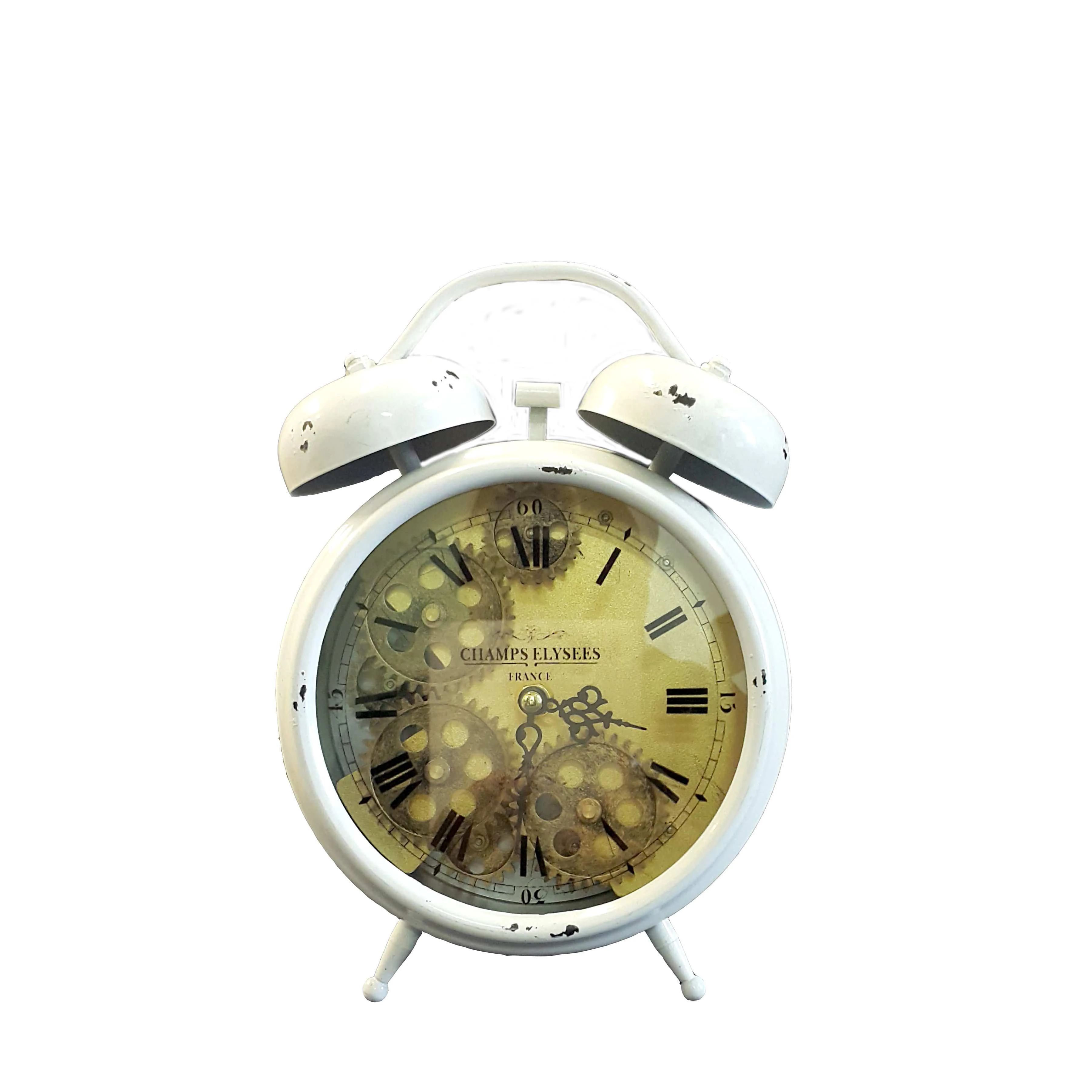 Madame Blance alarm moving cogs bedside clock - white