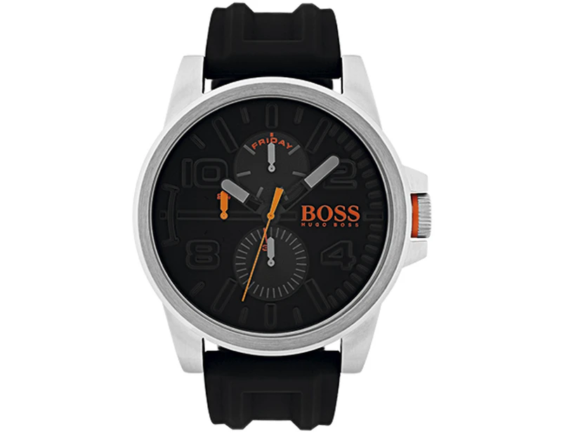 Boss orange detroit Mens Analog Quartz Watch with Silicone bracelet Black