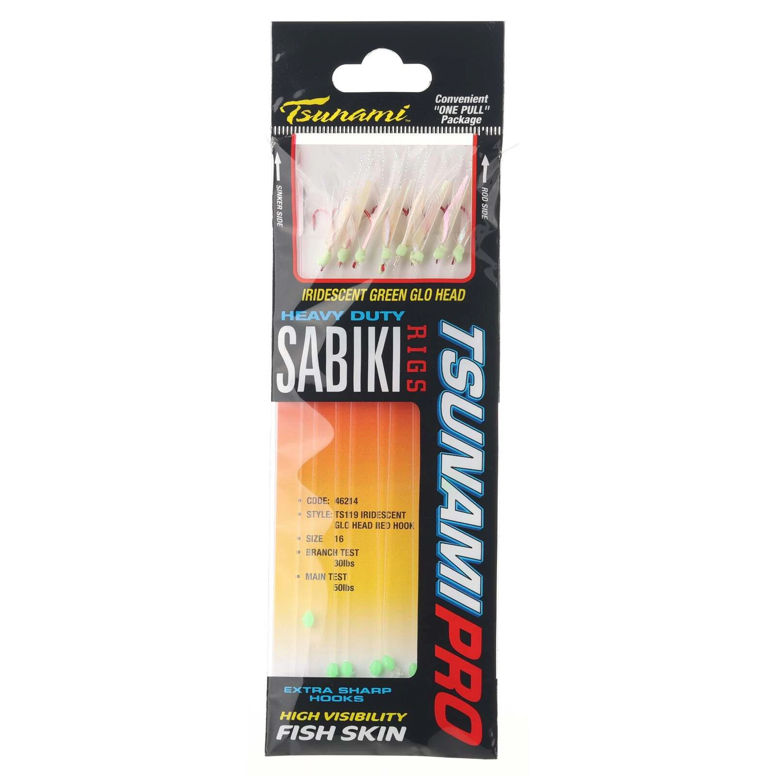 Tsunami TS119 Iridescent Glo Head Red Sabiki Live Bait Jig #16