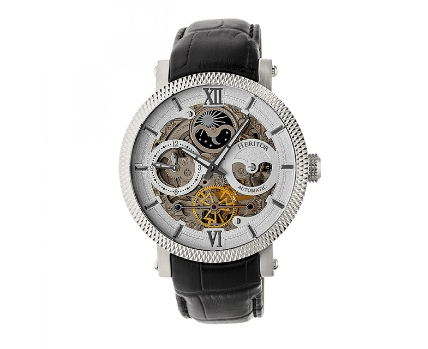 Heritor Automatic Aries Skeleton Leather-Band Watch - Silver