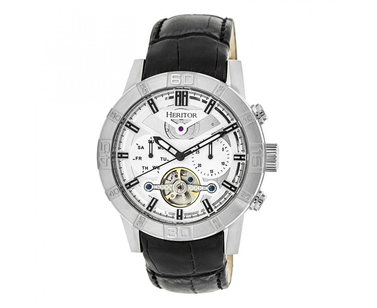 Heritor Automatic Hamilton Semi-Skeleton Leather-Band Watch - Silver