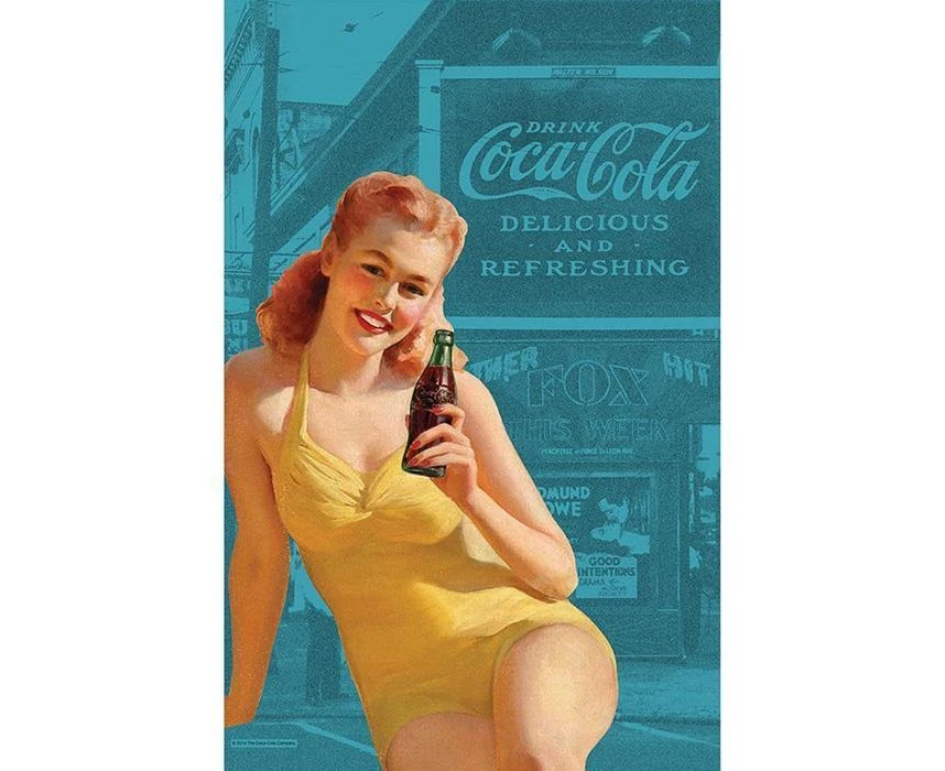 Coca-Cola Retro Pin-Up Girl Tea Towel - Colours: Blue