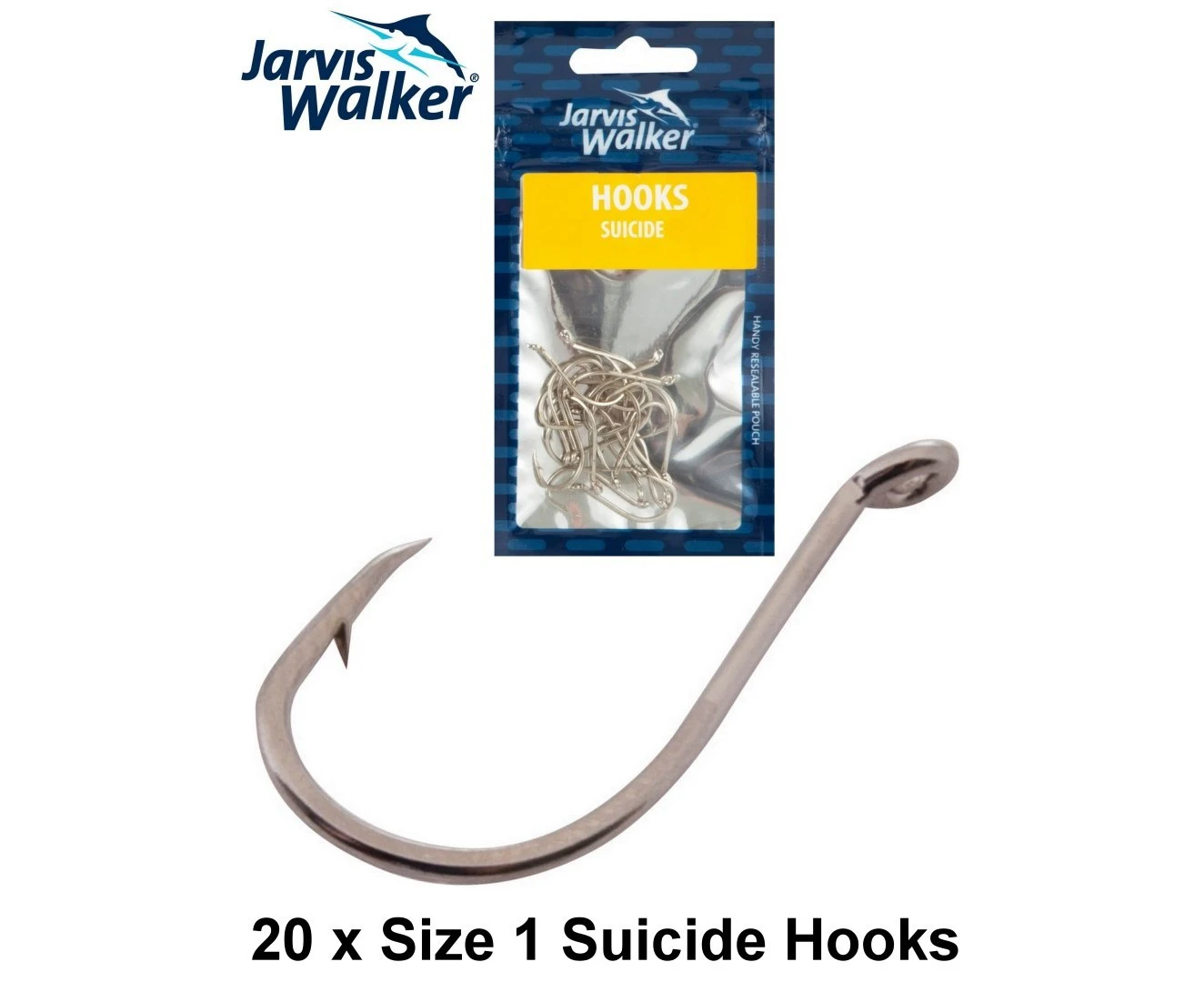 1 Packet of Jarvis Walker Nickle Suicide Fishing Hooks - 7 Sizes To Choose From