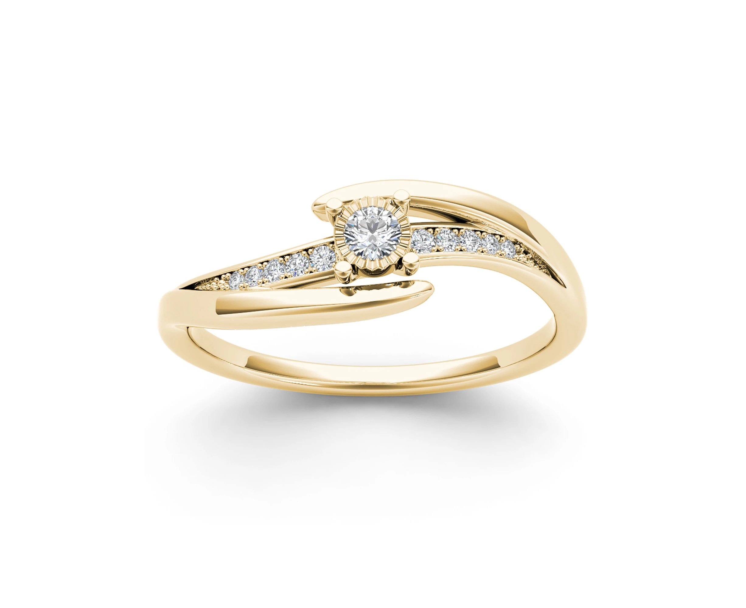 De Couer 9k Yellow Gold 1/10ct TDW Diamond Criss-Cross Engagement Ring - White H-I