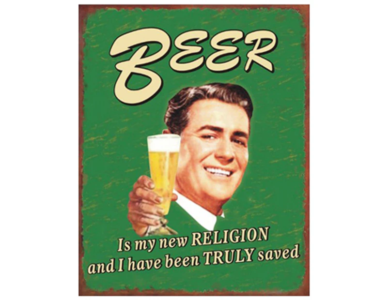 Country Tin Sign Wall Art Beer is My Religion Plaque 24x19cm Plaque