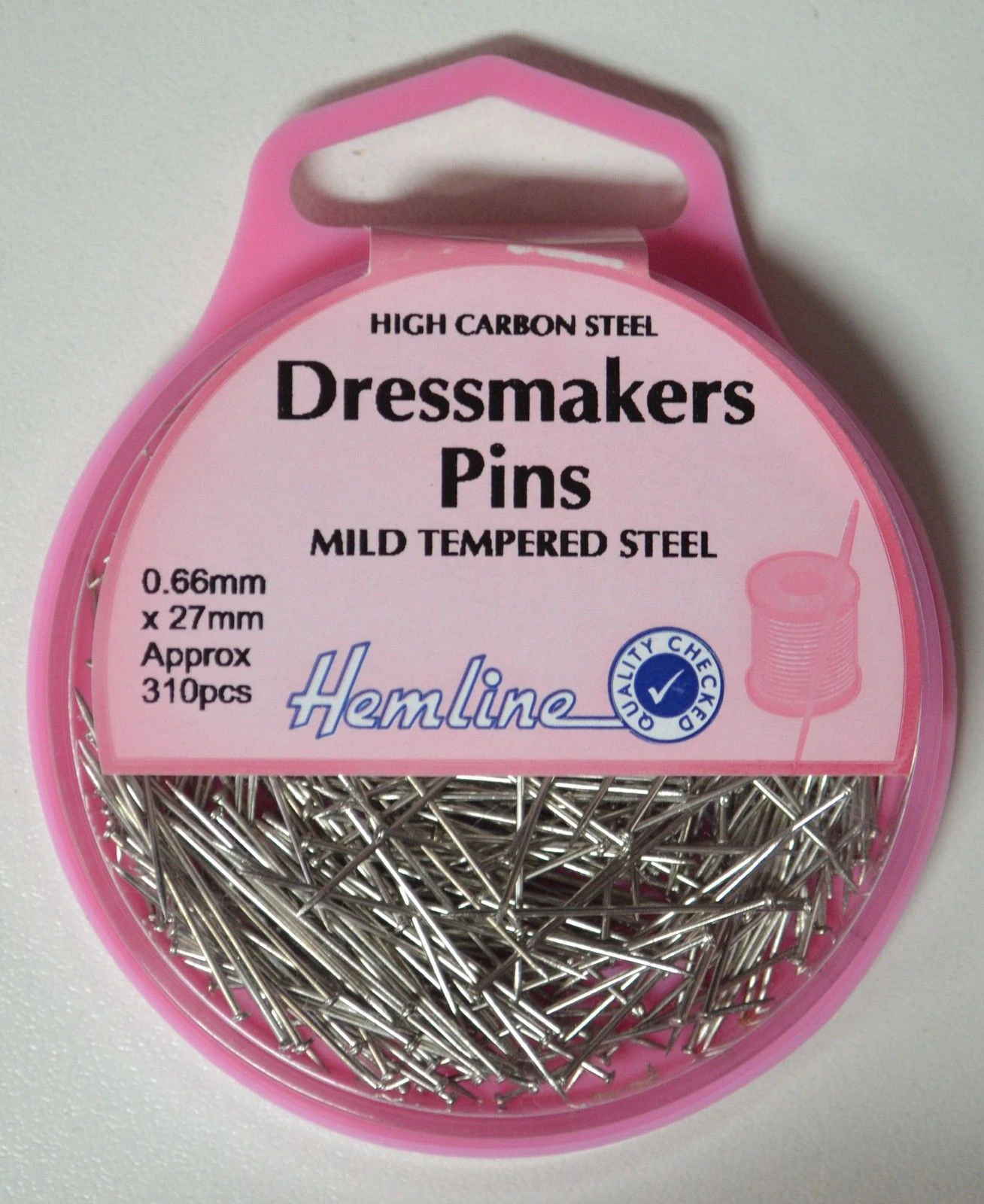 Hemline Dressmakers Pins 27mm x 0.66mm, Approx 310 Pins, High Carbon Steel