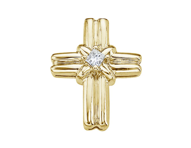 14K Yellow Gold Princess Diamond Cross Pendant