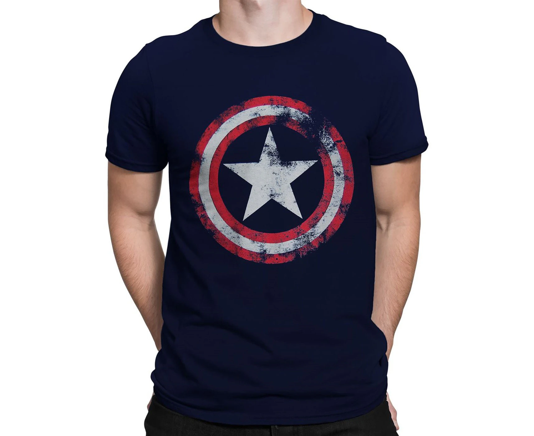 Captain America Distressed Shield Navy T-Shirt