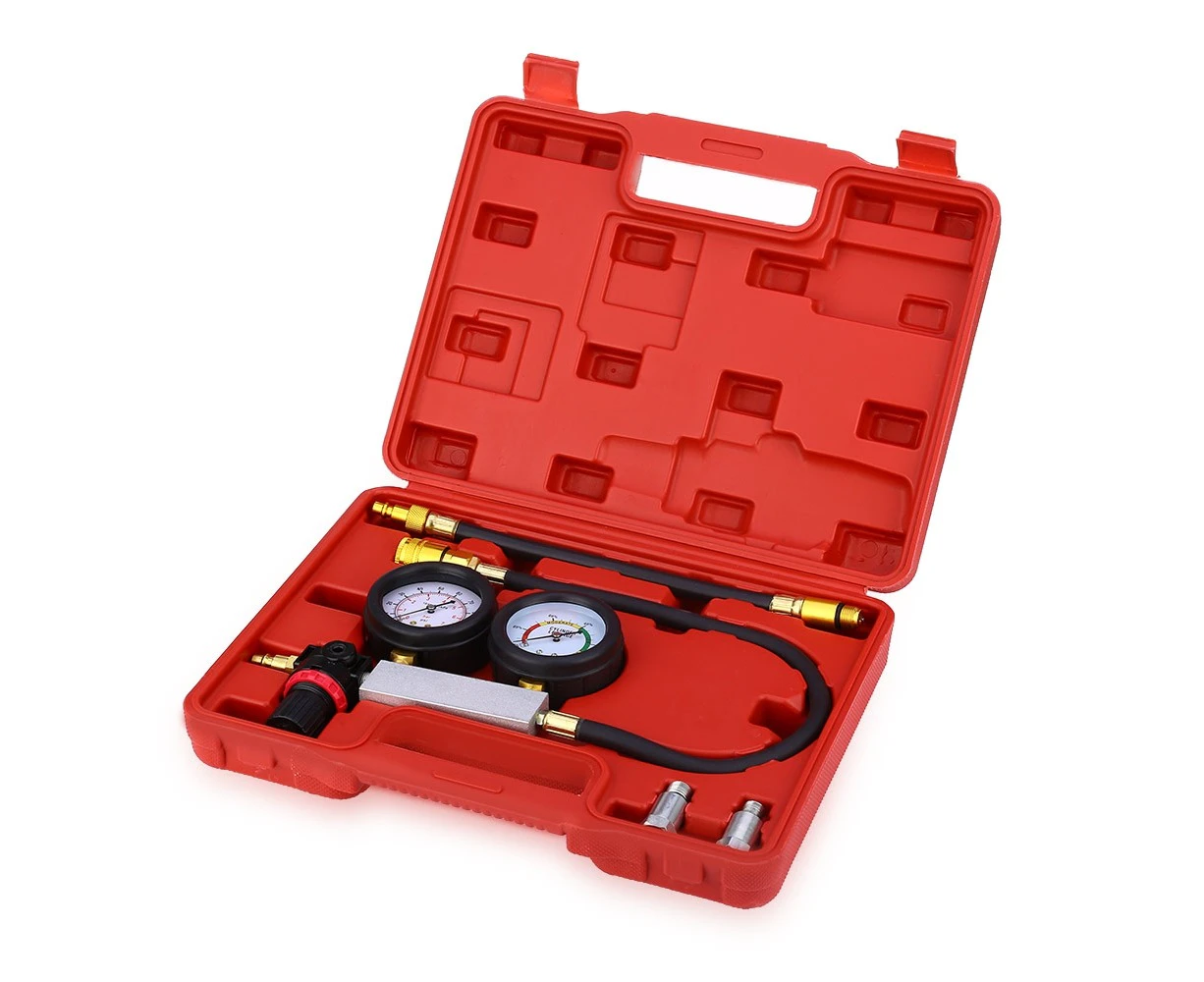 TU - 21 Engine Cylinder Leakage Tester Dual Pressure Gauge Diagnostic Kit  - Red