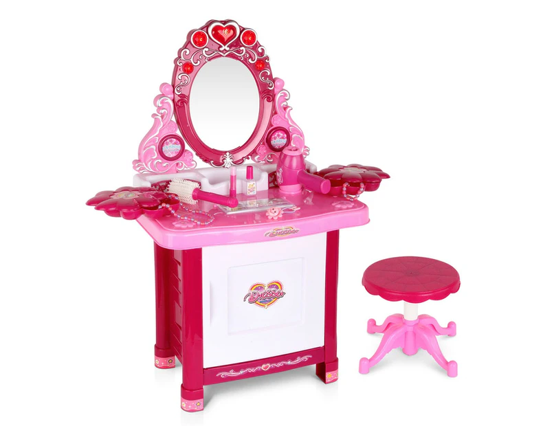 30 Piece Kid's Dressing Table Set Girls Princess Dress-Up Make-up Dresser Beauty Pretend Play Desk Toys with Stool