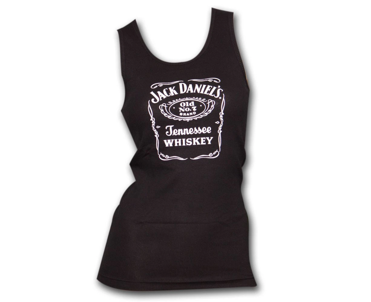 Jack Daniel's Whiskey Label Logo Black Ribbed Juniors Tank Top