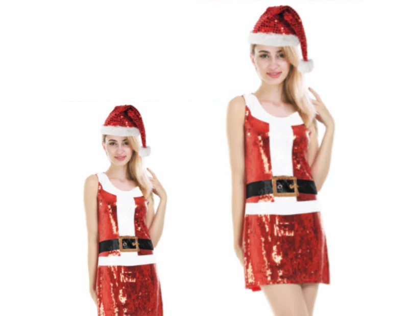 Womens Santa Christmas Sequin Dress Costume Xmas Party Ladies Santa